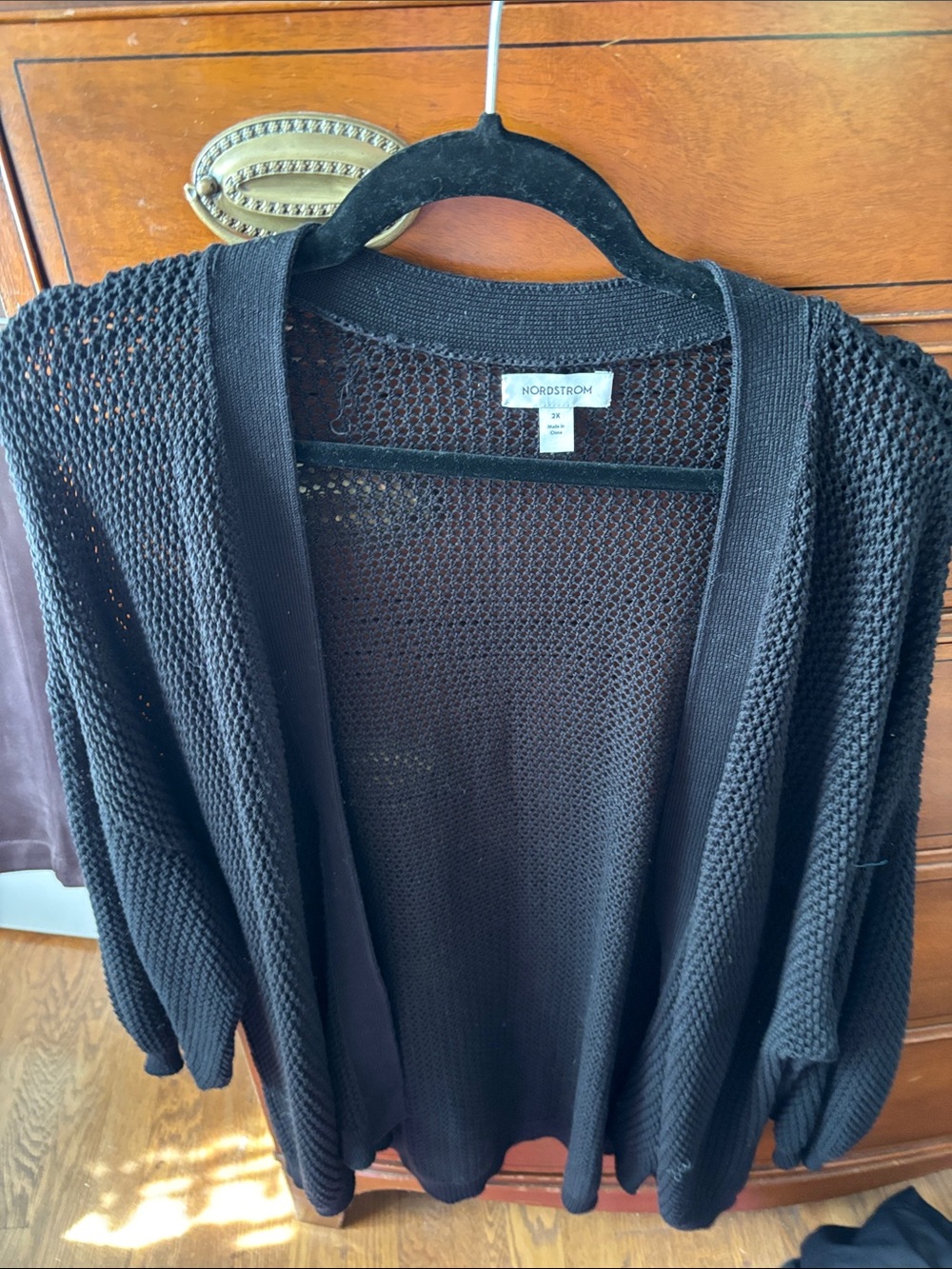 Nordstrom Black Open-Weave Open-Front Cardigan
